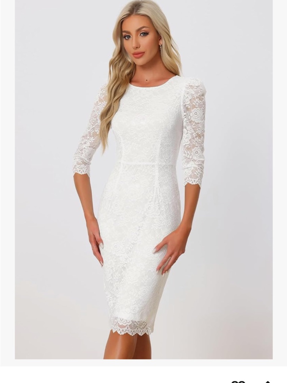 Allegra K Elegant  Lace Dress 3/4 Sleeves White size Large NWT